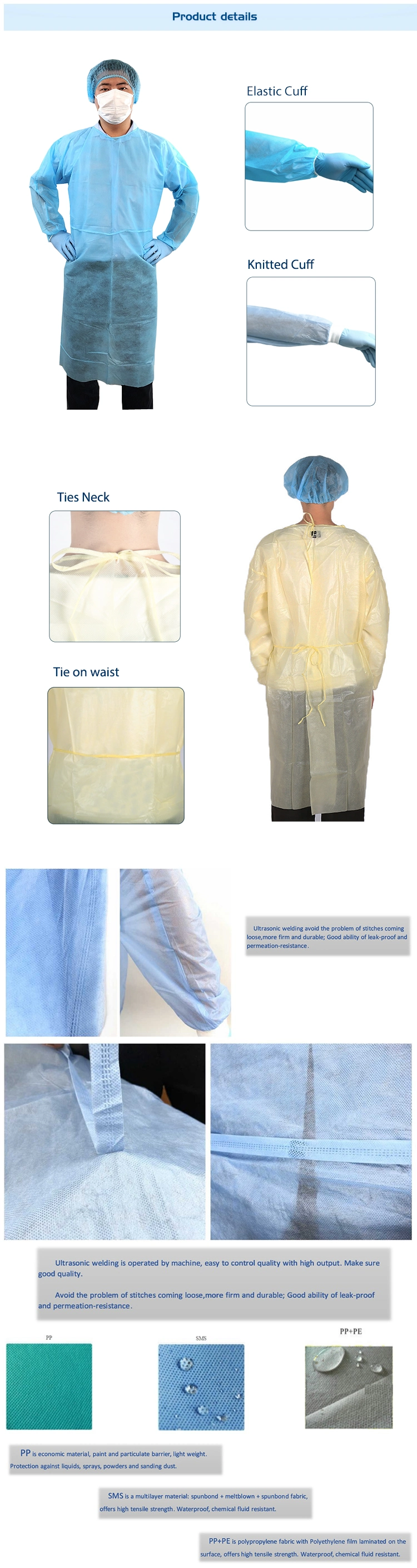 Hot Sale Disposable Hospital Uniform Surgical Isolation Gown